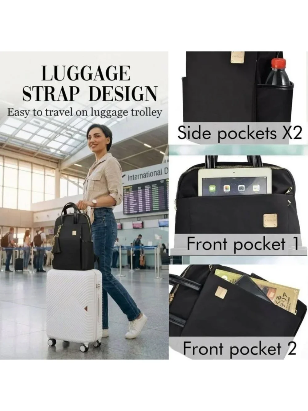 Stylish Water-Resistant Laptop Backpack for Women - Slim Travel Bag Fits 15.6